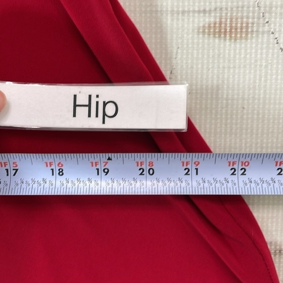 Evan-Picone Dress Women's 14 Red Long Sleeve A-Line Midi V-Neck Ruffles - Picture 14 of 16